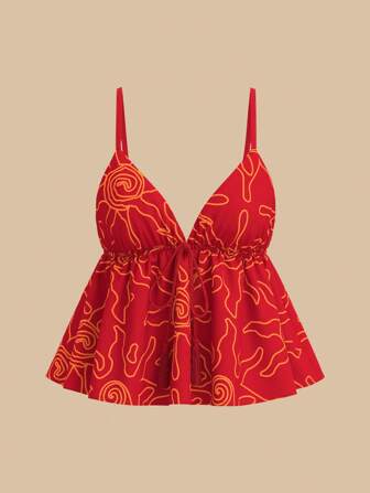 Travachic Parte superior de tirantes con estampado y cuello en V para mujer, ideal para verano, playa, primavera, Pascua, vacaciones, conciertos, estilo bohemio, festivales de música, vacaciones tropicales, con estampado de sol naranja-rojo, 4 de julio, días festivos