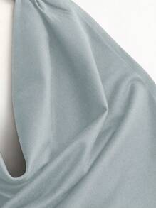 Sweetra 黑色低胸露背系带无袖修身迷你连衣裙 - 灰色 - 查看 3