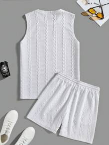 Men's Top And Shorts Knitted Casual Two Pieces Set Men's Summer Sets Two Pieces Short Sets Men 2 Pieces Short Sets Shorts Sets For Men Clothes Set Summer - White - View 2