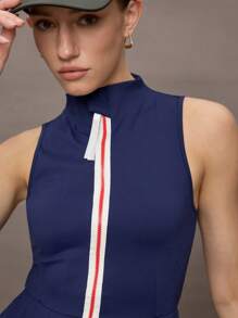 Activina 女式夏季休闲褶皱拉链无袖运动连衣裙 - 寶藍色 - 查看 10