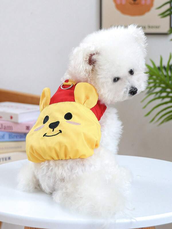 PETSIN 1pc Cute Cartoon Bear Embroidered 3D Ear Decor Pet Dog Cat Universal Leash Vest