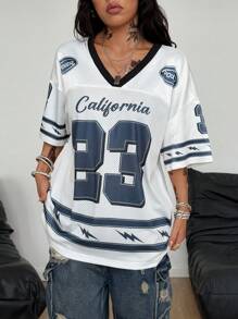 Coolane 男女款夏季街头服饰复古演唱会 Y2K 运动透气网眼星星图案数字图案宽松 T 恤