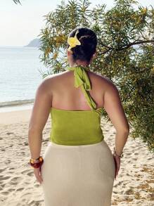 Flirla Parte superior tipo tirantes de verano para mujer talla grande, con escote profundo en V, hebilla de metal y espalda descubierta