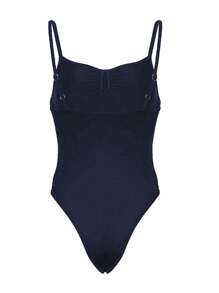 INAWLY Women's Summer Casual Solid Color Sleeveless Bodysuit - Navy Blue - View 2