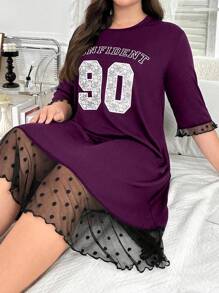 Rochie casual cu imprimeu de dantelă și patchwork, stil INS