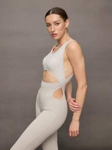 Activina 1pc Women Solid Color Sports Jumpsuit, Fashionable And Suitable For Summer - Grey - View 4