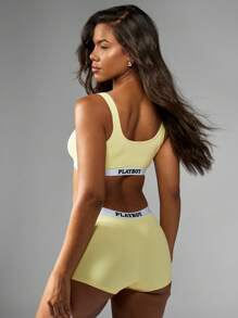 Missguided x Playboy MISSGUIDED Comfortable Athletic Bra Boyshort Set High Waist Underwear Set Workout Sports Two Piece Set Matching Sport Exercise Dance Summer Spring