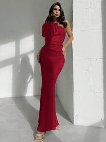 Firerie Đầm Maxi xếp ly hở lưng bằng vải satin 3D gợi cảm mới cho nữ, hở lưng, dự tiệc/dạ hội/sang trọng/cổ điển/ngày lễ/tiệc tối/hẹn hò/gợi cảm - Màu Đỏ Sâu - Xem 3