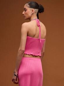 COUREZ Top de cuello halter de punto/Atuendos de verano para mujer Tops de verano para salir Tops casuales/Vintage Y2K