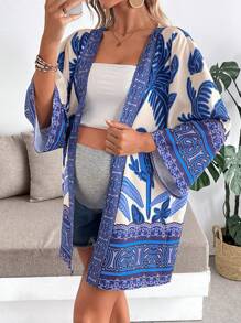 SHEIN 孕妇度假花卉印花宽松长袖和服衬衫