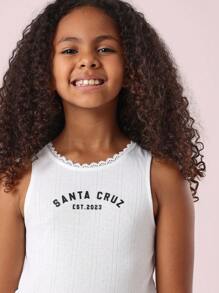 SUMWON Ribbed Pointelle Tank Top With Lace Trim Santa Cruz Established 2023 Summer Casual Athletic Beach Sports Workout Yoga Athleisure - White - View 4
