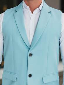 Manfinity Bizformal Men's Solid Color Vest & Pants Suit - Baby Blue - View 5