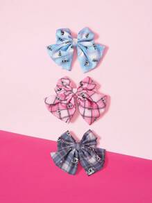 THE POWERPUFF GIRLS X SHEIN 3pcs Checkered & Blossom, Bubbles, Buttercup Pattern Bow Hair Clips Set, Hair Slide, Hair Barrettes - Multicolor - View 2