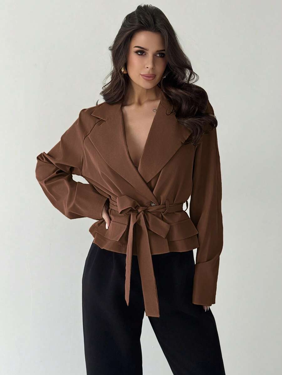 Firerie Nueva chaqueta cortavientos fina de mujer con bolsillos tridimensionales en color caqui para otoño/invierno - Marrón - Ver 1