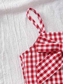 SHEIN 妈妈和我可爱格子蝴蝶结吊带连体衣，夏季 - 紅白色 - 查看 5