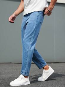 Manfinity Homme Jeans casual da uomo con tasche, a vita attillata, versatili