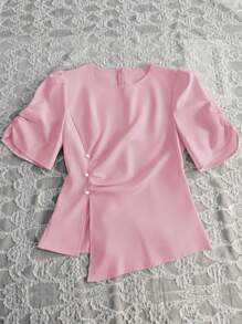 Franclia 不对称设计优雅女士圆领衬衫 - 淺粉色 - 查看 4