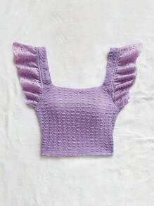 Soleia Holiday Elegant Knit Ruffle Patchwork Ladies Crop Top Purple Crop Top Ruffle Crop Top - Purple - View 6