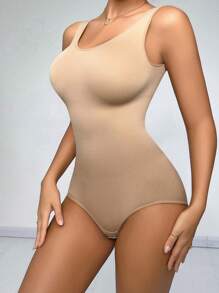 Body sin costuras de unicolor con cinturón ancho y tirantes sin mangas para el verano