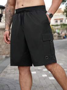 Manfinity CasualCool Men's Casual Loose-Waisted Drawstring Leggings With Detailed Decorative Design Are Suitable For Everyday Outdoor Hiking.Men's Casual Utility Pants With Drawstring Elastic Waist And Cuffs Men Clothing Men Shorts Cargo Shorts For Men Men Cargo Pants Shorts Cargo Shorts Men Shorts It Is Great For Couples And Makes An Excellent Gift Idea For Boyfriends Or Husbands. - Black - View 5