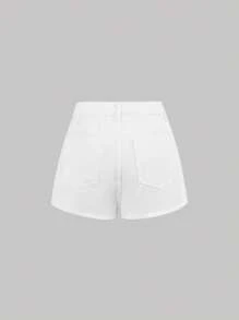 SHEIN Girlism Quần denim cạp trễ bất đối xứng Y2K cho bé gái tuổi teen, quần áo mùa hè - trắng - Xem 2