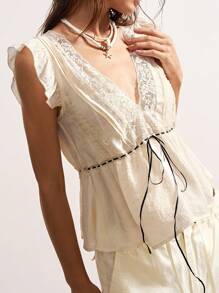 Bohemela Women Boho Style Solid Color V-Neck Fitted Blouse, Casual Holiday Wear, Summer