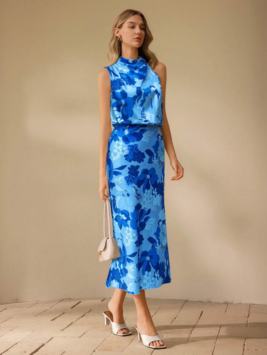 SHEIN Clasi 女士植物印花优雅中长连衣裙 - 彩色 - 查看 1