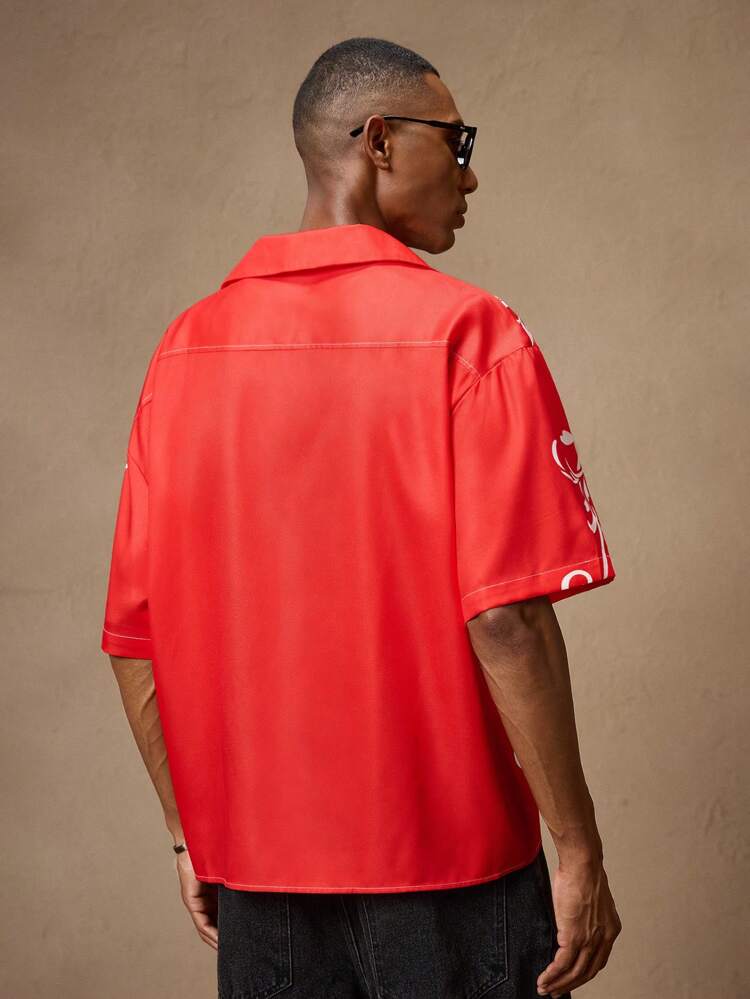 Camisa Masculina Vermelha de Manga Curta com Gola, Estampa Floral, Fit Solto, Uso Casual Diário, Adequada para Ir ao Trabalho, Primavera/Verão, Férias, Festa, Casal, Presente para Namorado, Roupa de Praia, Presente para o Dia dos Pais