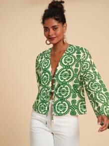 Travachic Áo cánh tay dài dáng rộng in họa tiết cổ điển bằng vải chiffon cho kỳ nghỉ, Mùa hè, Đồ đi biển, Mùa xuân và mùa hè, Lễ Phục sinh, Bãi biển, Kỳ nghỉ xuân, Phụ nữ đi nghỉ, Buổi hòa nhạc, BOHO, Bohemia, Lễ hội âm nhạc, Kỳ nghỉ nhiệt đới, Ngày 4 tháng 7, Ngày lễ - màu xanh lá - Xem 3