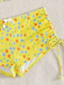 Swim Mod 2 件清新碎花分体比基尼套装：带蝴蝶结装饰的吊带泳衣，甜美女孩海滩度假海洋巡游泳池派对女式泳衣