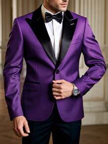 Manfinity Bizformal 男士绅士商务撞色尖领西装外套，适合舞会、典礼等场合 - 紫色 - 查看 1