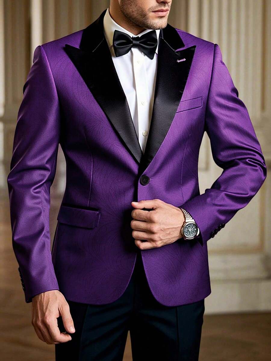 Manfinity Bizformal 男士绅士商务撞色尖领西装外套，适合舞会、典礼等场合 - 紫色 - 查看 1