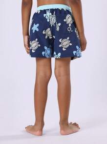 SUMWON Bóxer de natación para niños con estampado de tortuga marina y océano para vacaciones de playa y verano, traje de baño infantil con cordón y cintura elástica