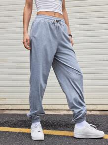 Streetz SHEIN Sport Pantaloni sportivi da donna con vita e polsini alle caviglie regolabili con coulisse, di colore unito, minimalisti e alla moda