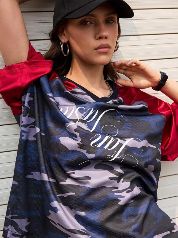Streetz SHEIN Sport Women Camouflage Printed Patchwork Short Sleeve Sports T-Shirt