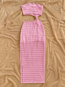 Soleia Váy ôm dáng gợi cảm khoét sâu kết cấu cho kỳ nghỉ, phù hợp cho lễ hội âm nhạc, phong cách Bohemian, ngày lễ, hẹn hò, tiệc trà chiều, bữa sáng muộn trong kỳ nghỉ màu hồng dành cho phụ nữ - Hồng - Xem 2