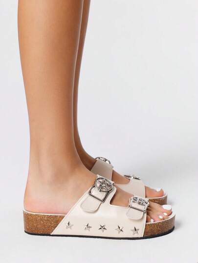 Grunge Punk Sandali romani da donna stile rock/punk scuro, cinturini regolabili, sandali da spiaggia e vacanza, sandali con zeppa e piattaforma aperti con decorazione a stella