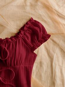 Soleia Textured Tie-Up Casual Resort Shirt, Versatile & Red Off Shoulder Top Wine Red Top Red Summer Top Dark Red Top Cute Red Top