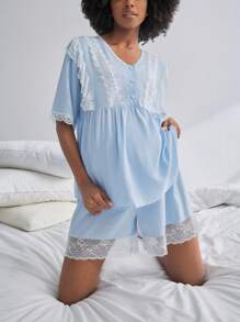 BloomMama Pijama de maternidad - Top de manga 5/8 + Pantalones 3/4
