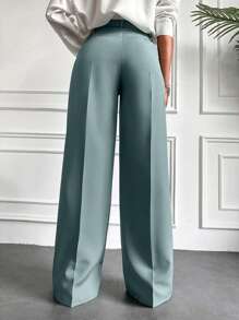 EURMUSE Solid Slant Pocket Wide Leg Suit Pants - Mint Green - View 2