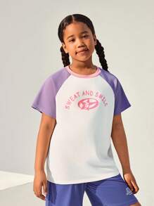 JNSQ Rückkehr zur Schule Outdoor Lässig Sport Kurzarm T-Shirt, Kinder Rundhals Patchwork Kontrast Farbe Lustige Buchstaben Grafik Muster Outdoor Lässig Sport Tee - Verschiedenfarbig - Übersicht 3