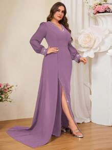 Coutiva Đầm cocktail bó sát dệt kim màu xanh lam thanh lịch cỡ lớn - Màu tím - Xem 5