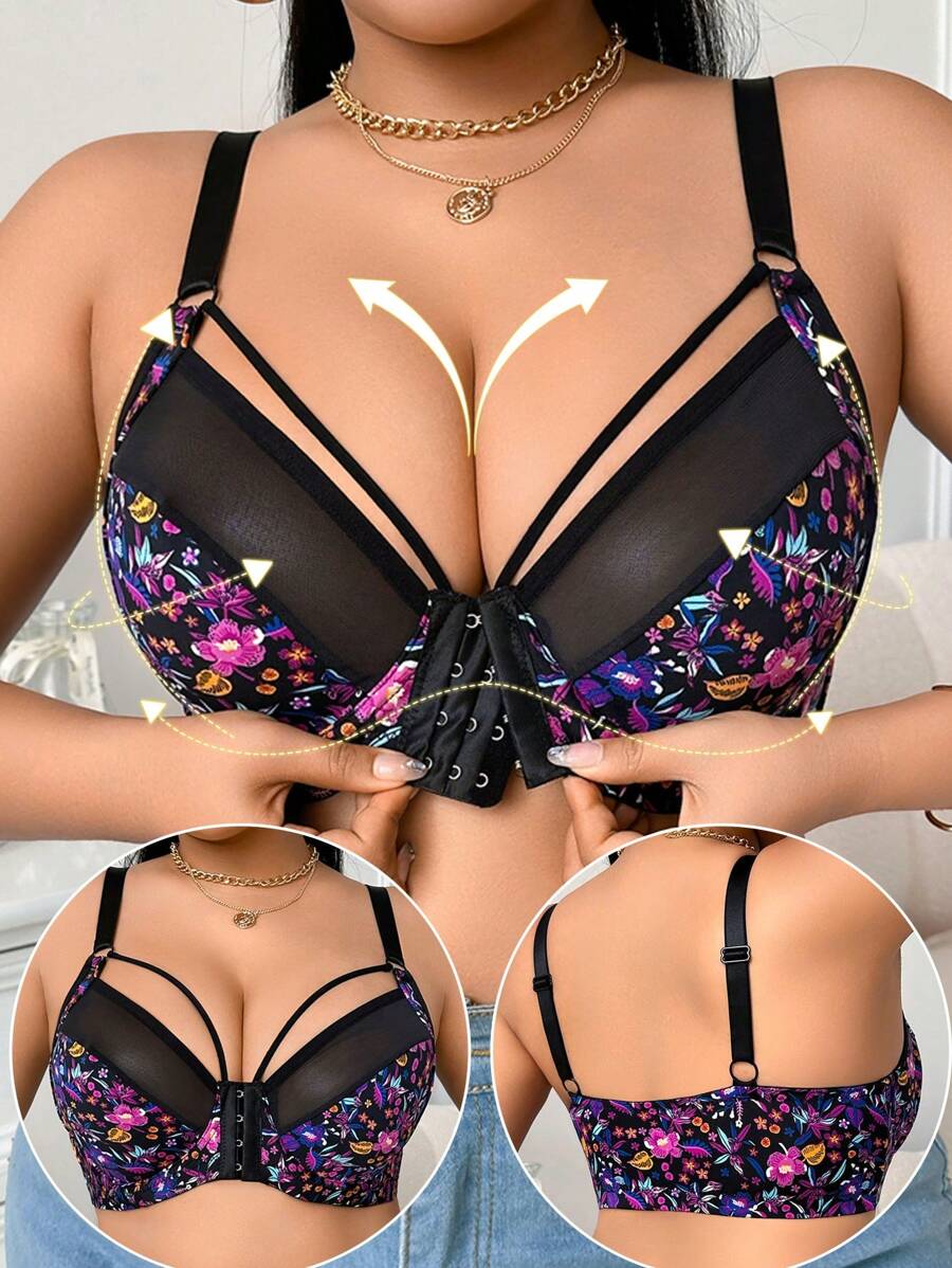 DesireSculpt 1 Stück Große Größen Floral Muster Patchwork Vorderverschluss Unterbrustkorsage