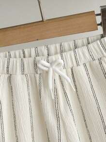 SHEIN Vintaside Kids Baby Boys Infant Casual Everyday Simple Versatile Fashion Striped Wide Leg Pants, Loose & Comfortable, Suitable For Baby's Daily Activities, Outdoor Play And Vacation Wear