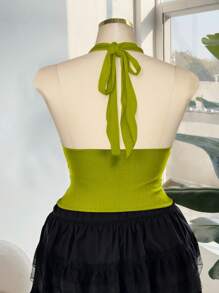 Flirla Parte superior tipo tirantes de verano para mujer talla grande, con escote profundo en V, hebilla de metal y espalda descubierta