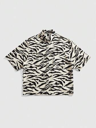 Street Life Boxige Passform Zebra gemustertes Jeanshemd für Herren, Sommer