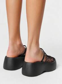 ROMWE Goth Women's Gothic Punk Style Mesh Backless Mules, Sexy Hollow Wedge Slide Sandals, Summer