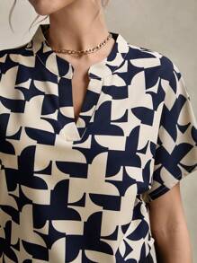 SHEIN LUNE Women's Short Sleeve Stand Collar Teacher Work Shirt, Summer