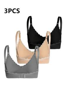 BloomMama Set de 3 sujetadores de lactancia sin costuras y de unicolor para embarazadas