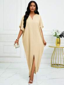 SHEIN Lady Vestido kaftan de manga tipo murciélago con muesca para el otoño y el invierno